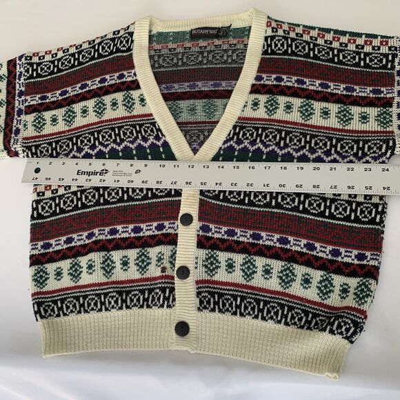 VTG 80s 90s Cardigan Sweater Men L Beige Colorful Geometric Grandpa Holiday - Picture 5 of 7